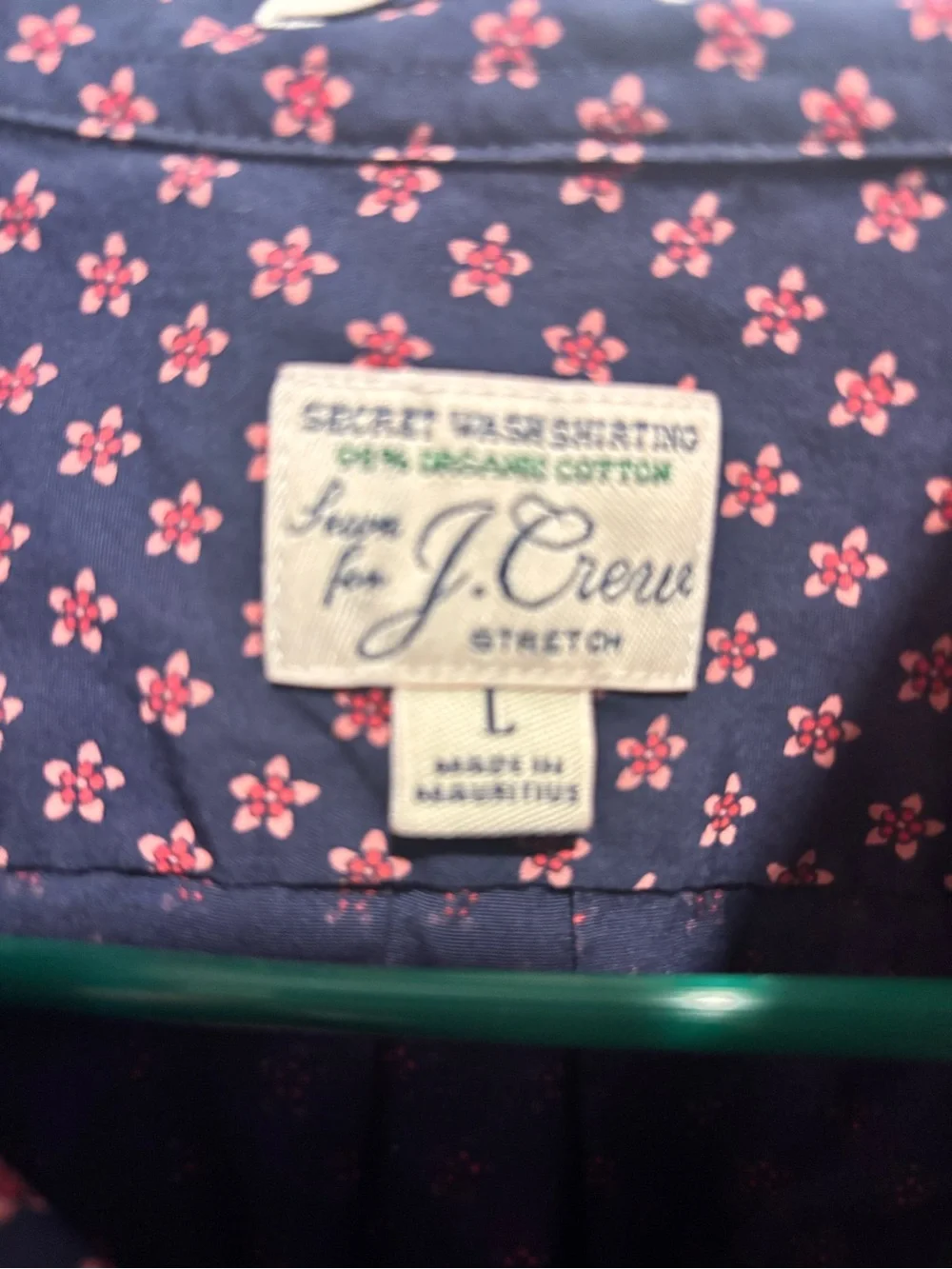 J. Crew Navy Short-Sleeve Button-Down Shirt with Pink Micro Floral Print